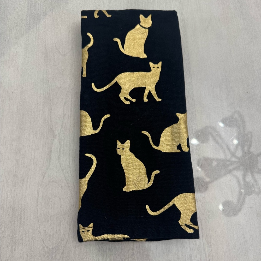NWOT Black and Gold Halloween Cat Lover Kitchen Dish Towel